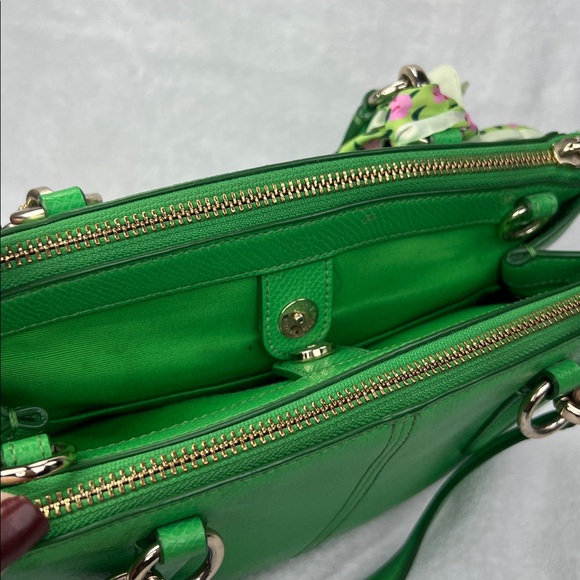 Coach 2015 Vibrant Green Satchel with Floral Accent - Picture 7 of 10
